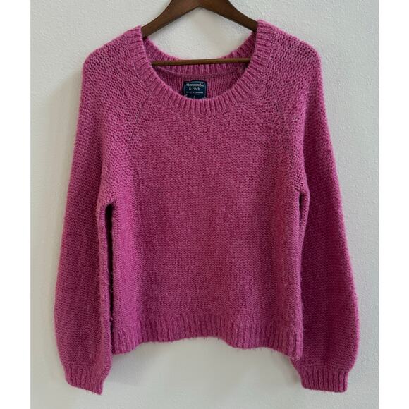 Abercrombie & Fitch Pink Wool Blend Knit Balloon Sleeve Crewneck Sweater Small - Picture 13 of 13